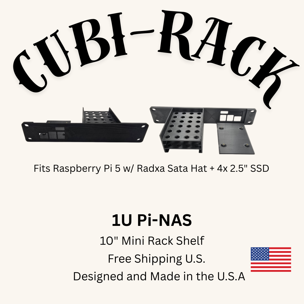 1U Pi-NAS Shelf for 10" Mini Rack – Fits Raspberry Pi 5 + 4x 2.5" SSDs – Radxa Penta SATA HAT Compatible