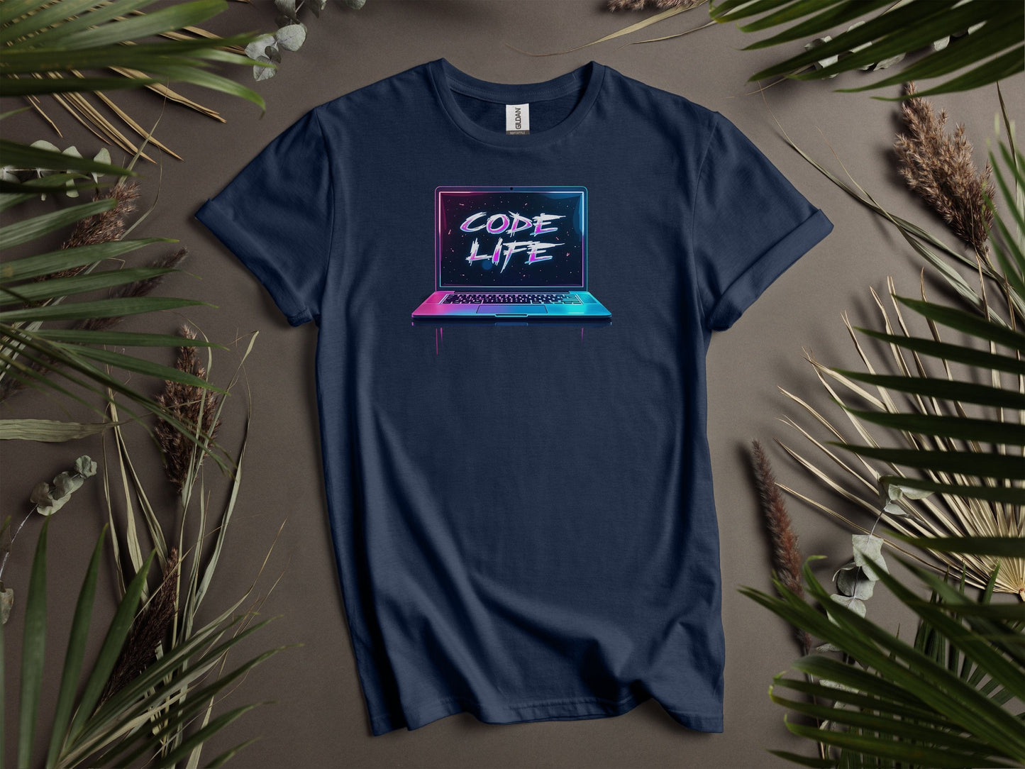 Code Life Vibrant Laptop Graphic Design T-Shirts
