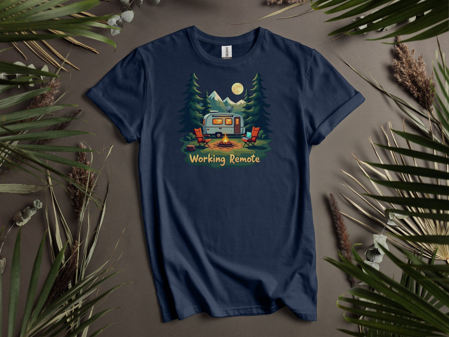 Working Remote Camping Graphic Print Comfortable T-Shirt