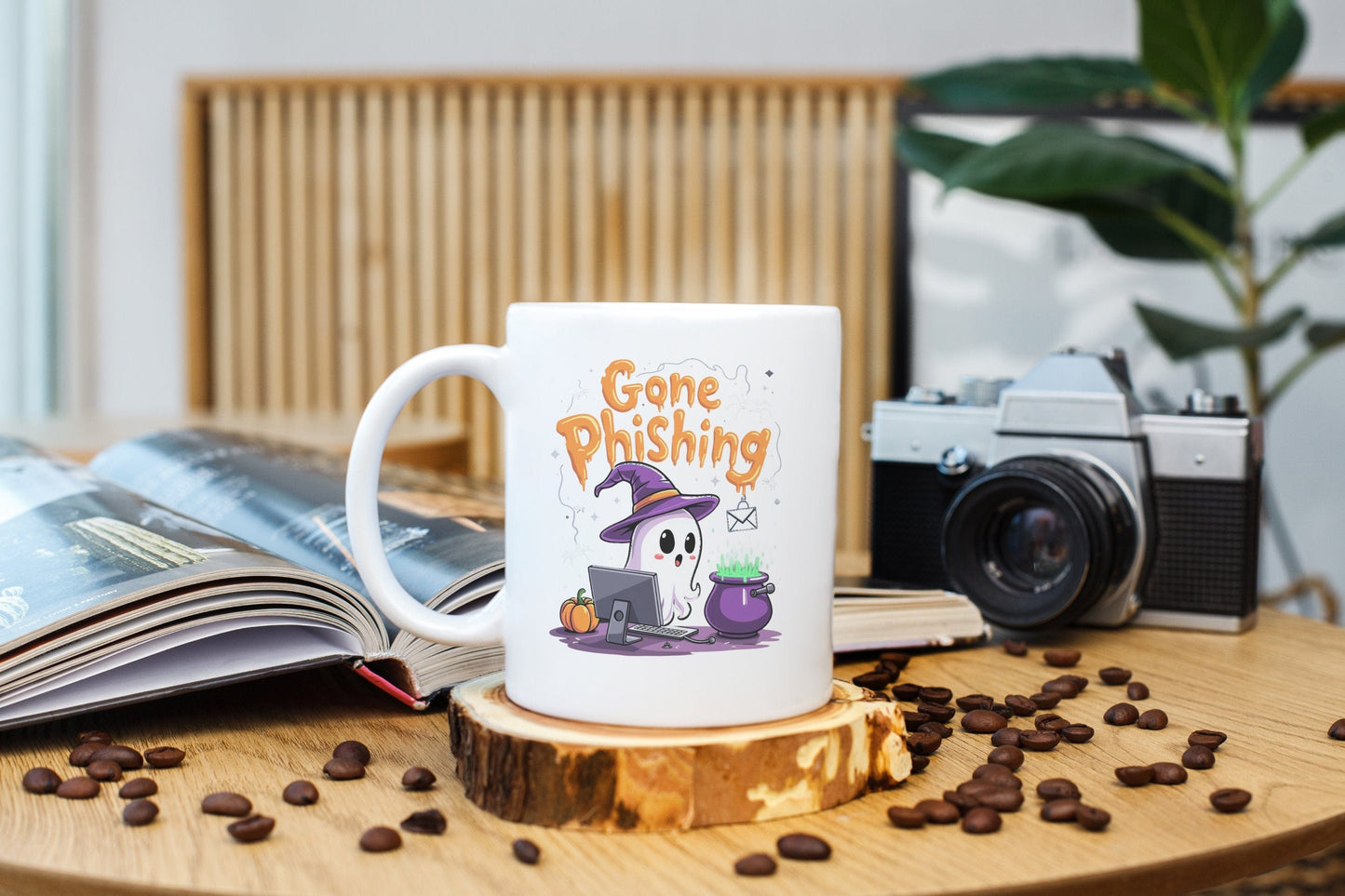 Gone Phishing Halloween Ghost Design Ceramic Mugs