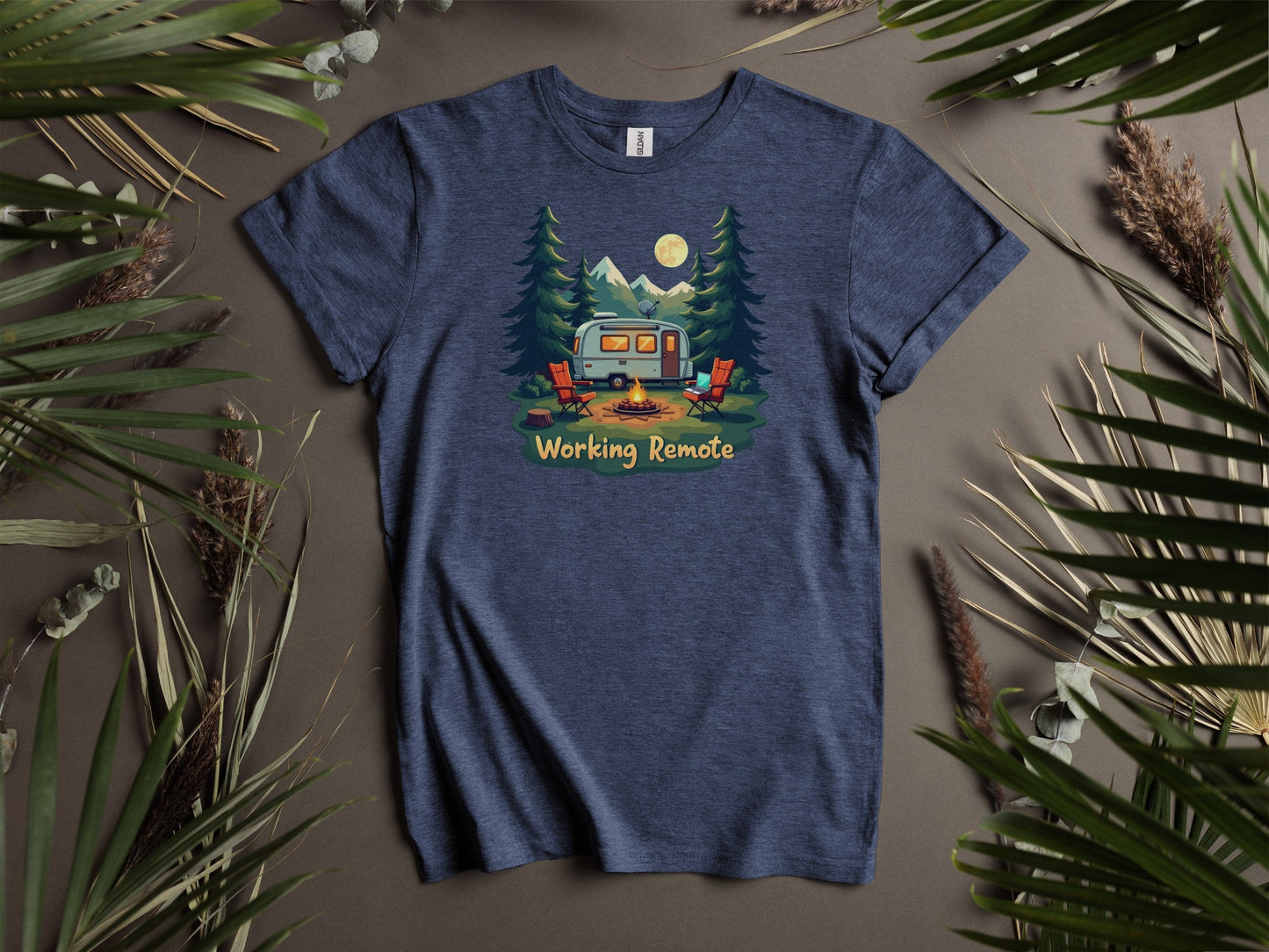 Working Remote Camping Graphic Print Comfortable T-Shirt