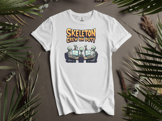 Skeleton Crew On Duty Funny Graphic T-Shirts