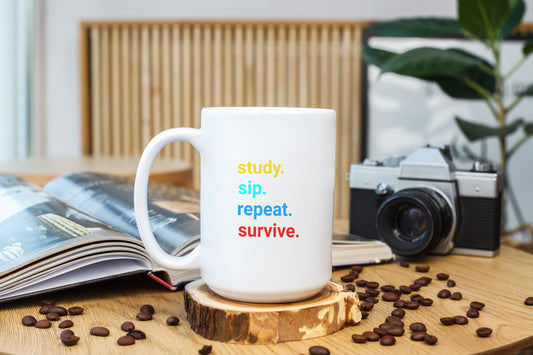 Study Sip Repeat Survive Humorous College Coffee Mug