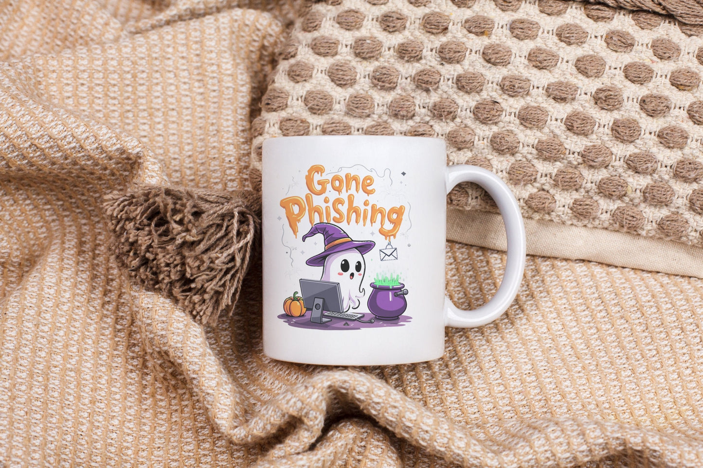 Gone Phishing Halloween Ghost Design Ceramic Mugs