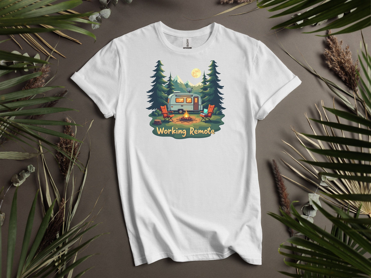Working Remote Camping Graphic Print Comfortable T-Shirt