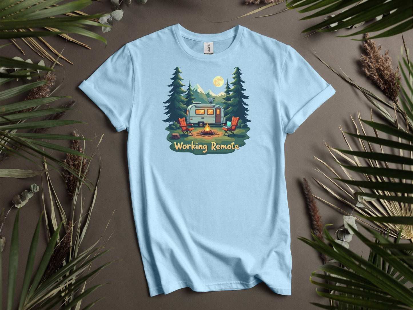 Working Remote Camping Graphic Print Comfortable T-Shirt