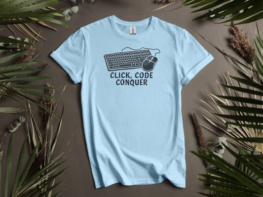 Click Code Conquer Keyboard and Mouse Design T-Shirts