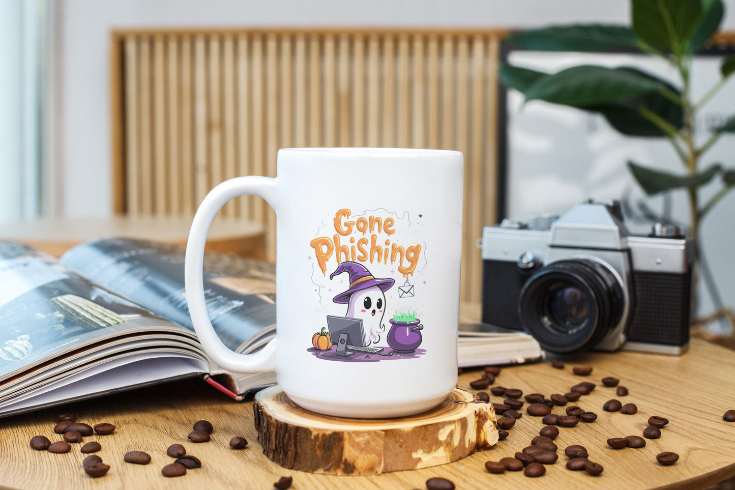 Gone Phishing Halloween Ghost Design Ceramic Mugs