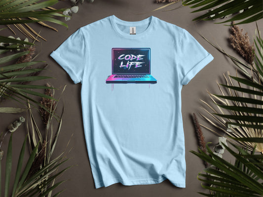 Code Life Vibrant Laptop Graphic Design T-Shirts