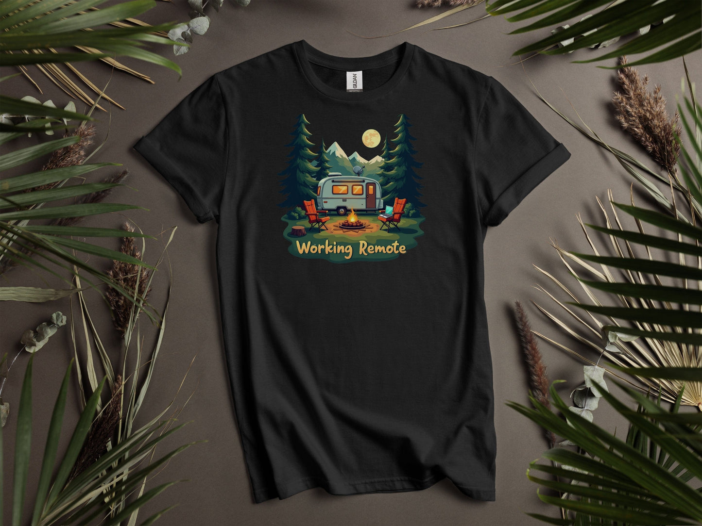 Working Remote Camping Graphic Print Comfortable T-Shirt