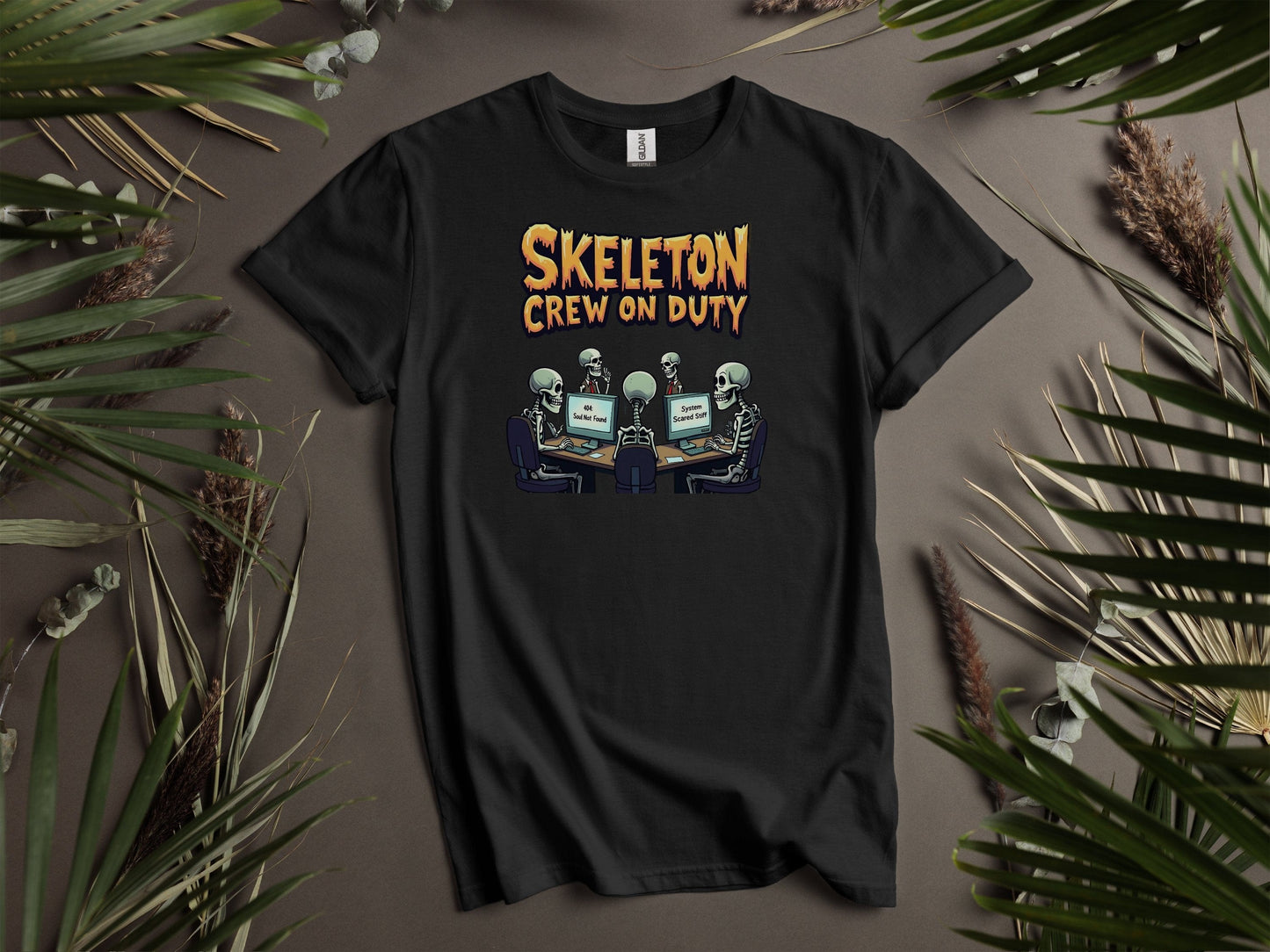 Skeleton Crew On Duty Funny Graphic T-Shirts