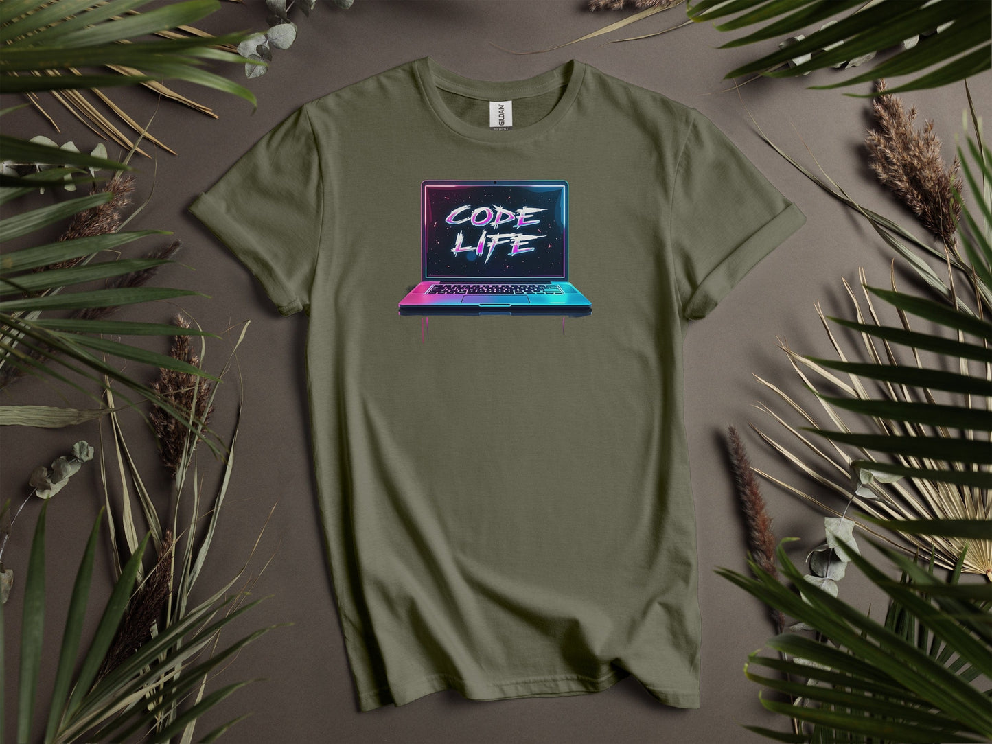 Code Life Vibrant Laptop Graphic Design T-Shirts