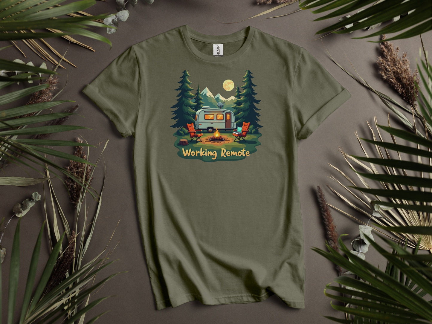 Working Remote Camping Graphic Print Comfortable T-Shirt