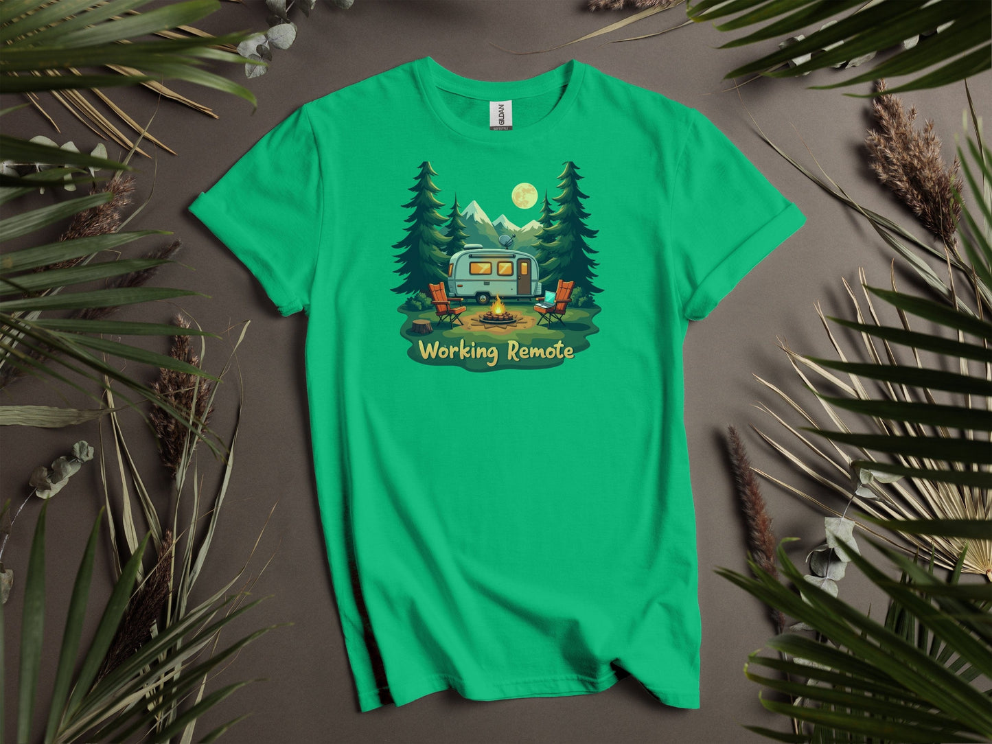 Working Remote Camping Graphic Print Comfortable T-Shirt