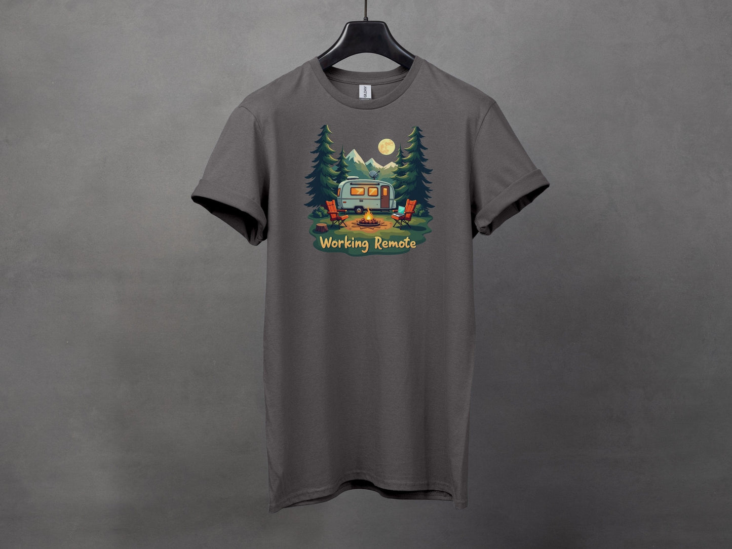 Working Remote Camping Graphic Print Comfortable T-Shirt