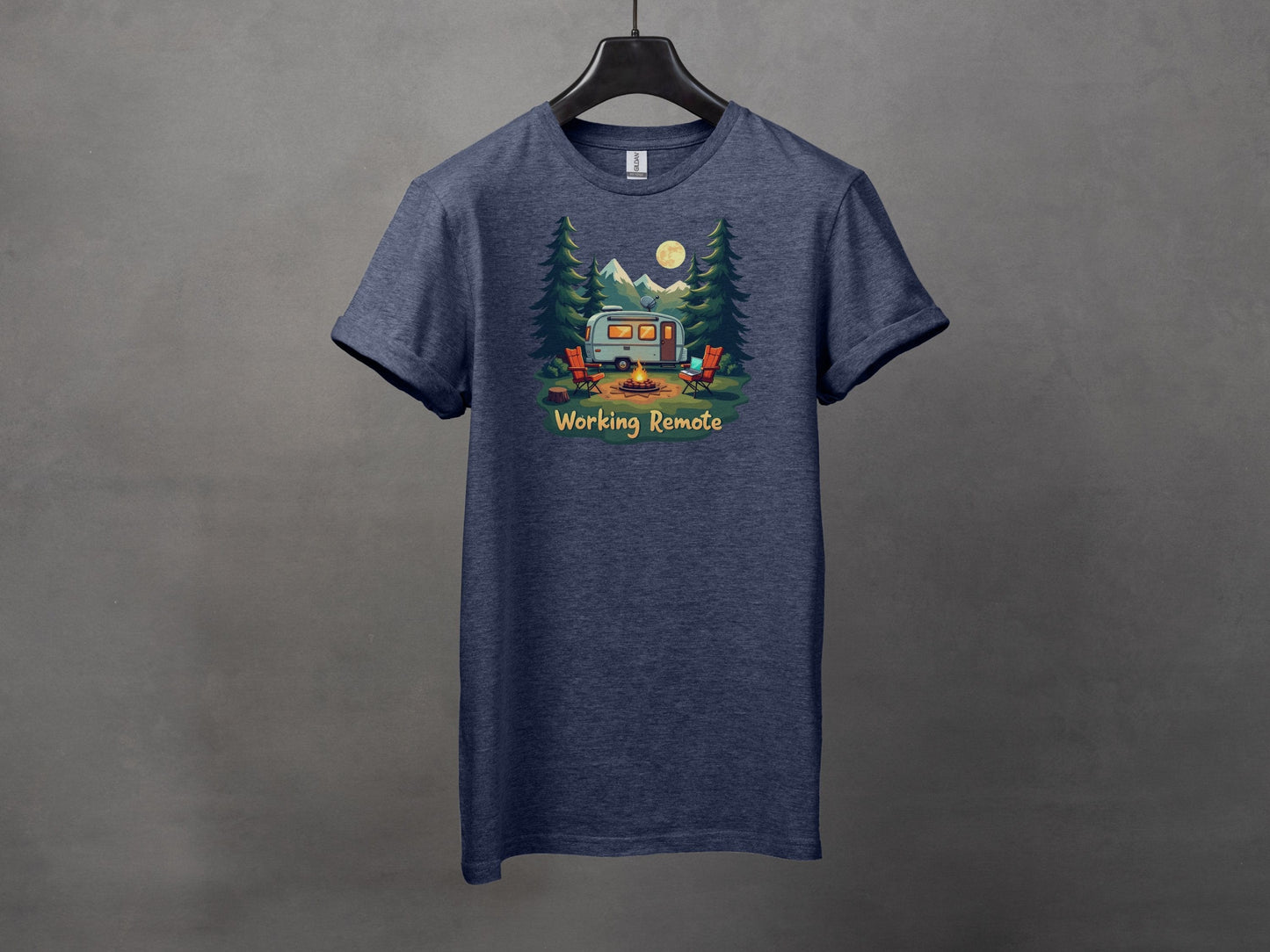 Working Remote Camping Graphic Print Comfortable T-Shirt