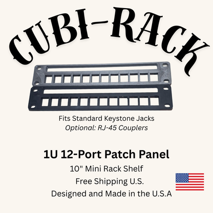 12-Port Keystone Patch Panel for 10" Mini Racks – 1U – Cubi-Rack, Rackmate Compatible