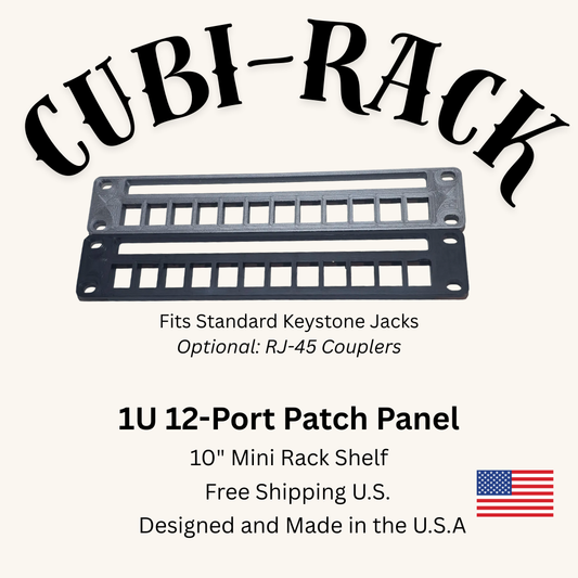 12-Port Keystone Patch Panel for 10" Mini Racks – 1U – Cubi-Rack, Rackmate Compatible