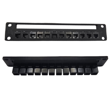 12-Port Keystone Patch Panel for 10" Mini Racks – 1U – Cubi-Rack, Rackmate Compatible