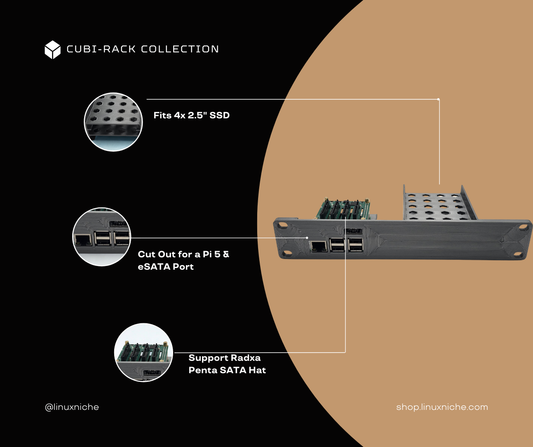 1U Pi-NAS Shelf for 10" Mini Rack – Fits Raspberry Pi 5 + 4x 2.5" SSDs – Radxa Penta SATA HAT Compatible