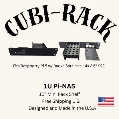 1U Pi-NAS Shelf for 10" Mini Rack – Fits Raspberry Pi 5 + 4x 2.5" SSDs – Radxa Penta SATA HAT Compatible