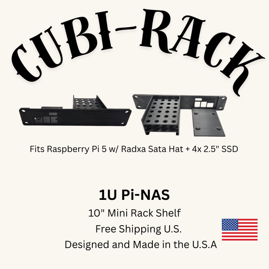 1U Pi-NAS Shelf for 10" Mini Rack – Fits Raspberry Pi 5 + 4x 2.5" SSDs – Radxa Penta SATA HAT Compatible