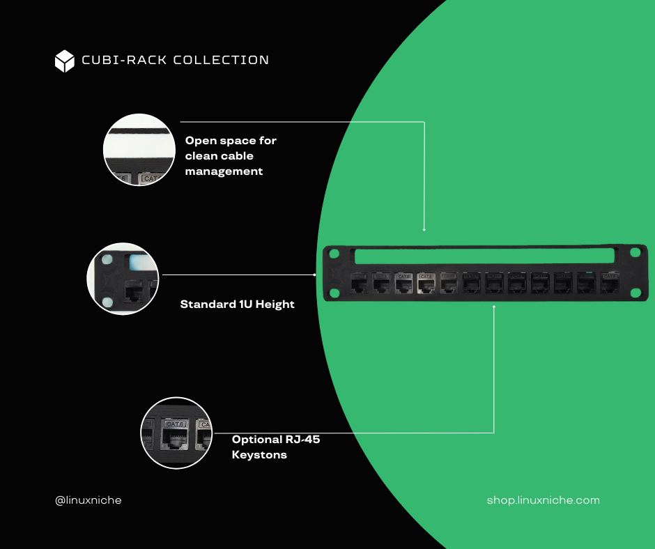 12-Port Keystone Patch Panel for 10" Mini Racks – 1U – Cubi-Rack, Rackmate Compatible