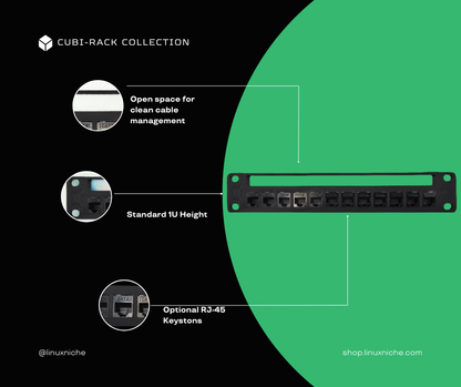 12-Port Keystone Patch Panel for 10" Mini Racks – 1U – Cubi-Rack, Rackmate Compatible