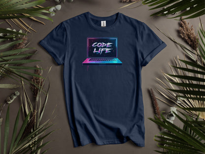 Code Life Vibrant Laptop Graphic Design T-Shirts