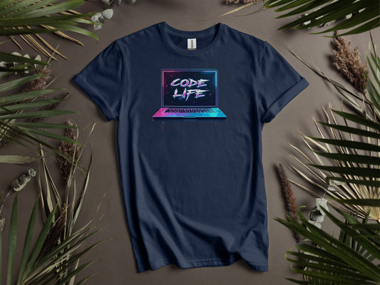 Code Life Vibrant Laptop Graphic Design T-Shirts