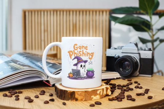 Gone Phishing Halloween Ghost Design Ceramic Mugs