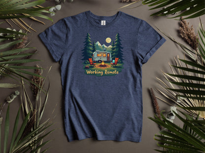 Working Remote Camping Graphic Print Comfortable T-Shirt