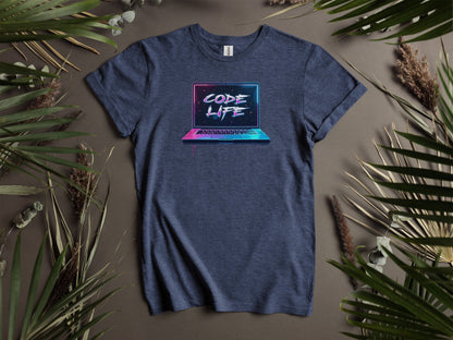 Code Life Vibrant Laptop Graphic Design T-Shirts