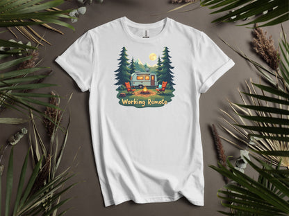 Working Remote Camping Graphic Print Comfortable T-Shirt