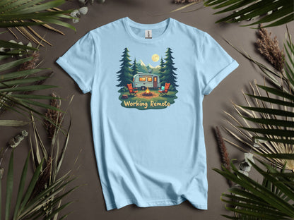 Working Remote Camping Graphic Print Comfortable T-Shirt