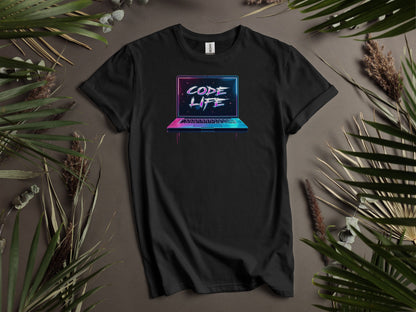 Code Life Vibrant Laptop Graphic Design T-Shirts