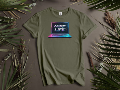 Code Life Vibrant Laptop Graphic Design T-Shirts