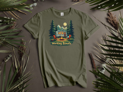 Working Remote Camping Graphic Print Comfortable T-Shirt
