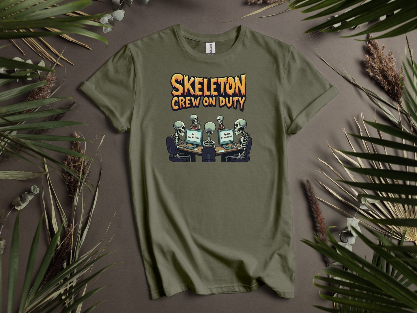 Skeleton Crew On Duty Funny Graphic T-Shirts