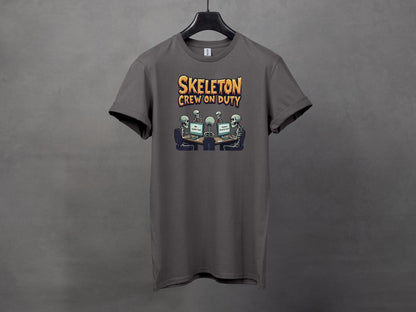 Skeleton Crew On Duty Funny Graphic T-Shirts