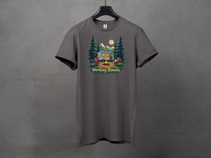 Working Remote Camping Graphic Print Comfortable T-Shirt