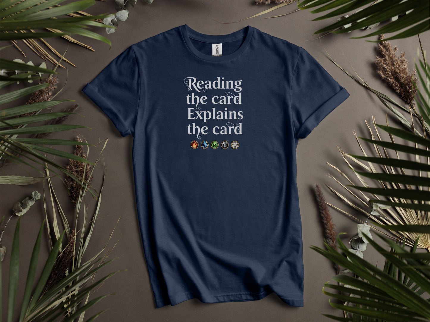 Reading the card Explains the card T-shirt