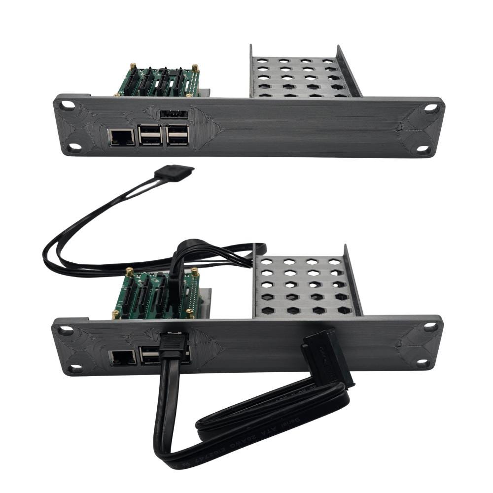 1U Pi-NAS Shelf for 10" Mini Rack – Fits Raspberry Pi 5 + 4x 2.5" SSDs – Radxa Penta SATA HAT Compatible