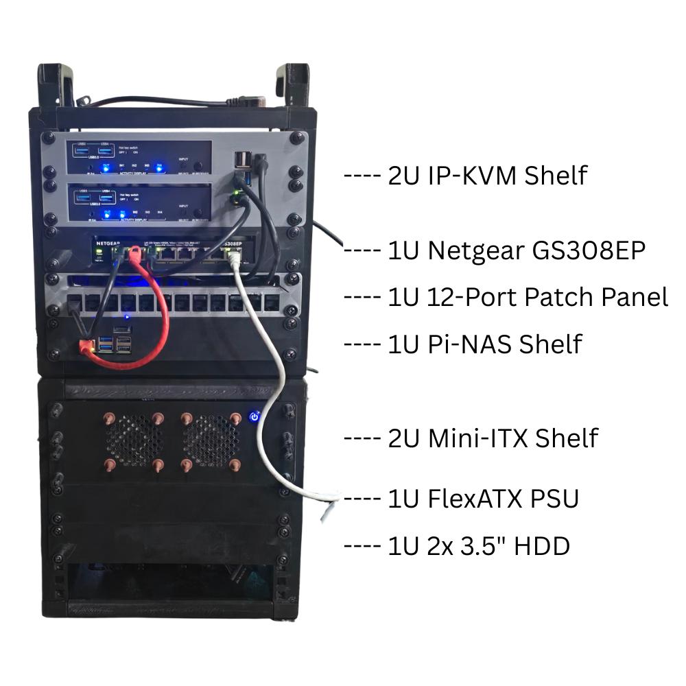 1U Pi-NAS Shelf for 10" Mini Rack – Fits Raspberry Pi 5 + 4x 2.5" SSDs – Radxa Penta SATA HAT Compatible